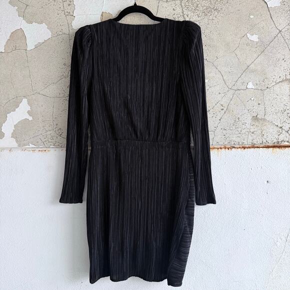 Halogen Mini Dress Plisse Pleased Surplice Long Sleeve Party Cocktail Womens M - Picture 3 of 9